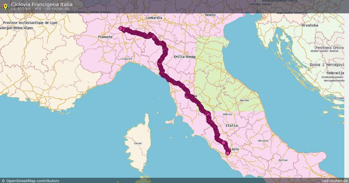 Ciclovia Francigena Italia (VFB) – Fernradroute auf Rad-Routen.de