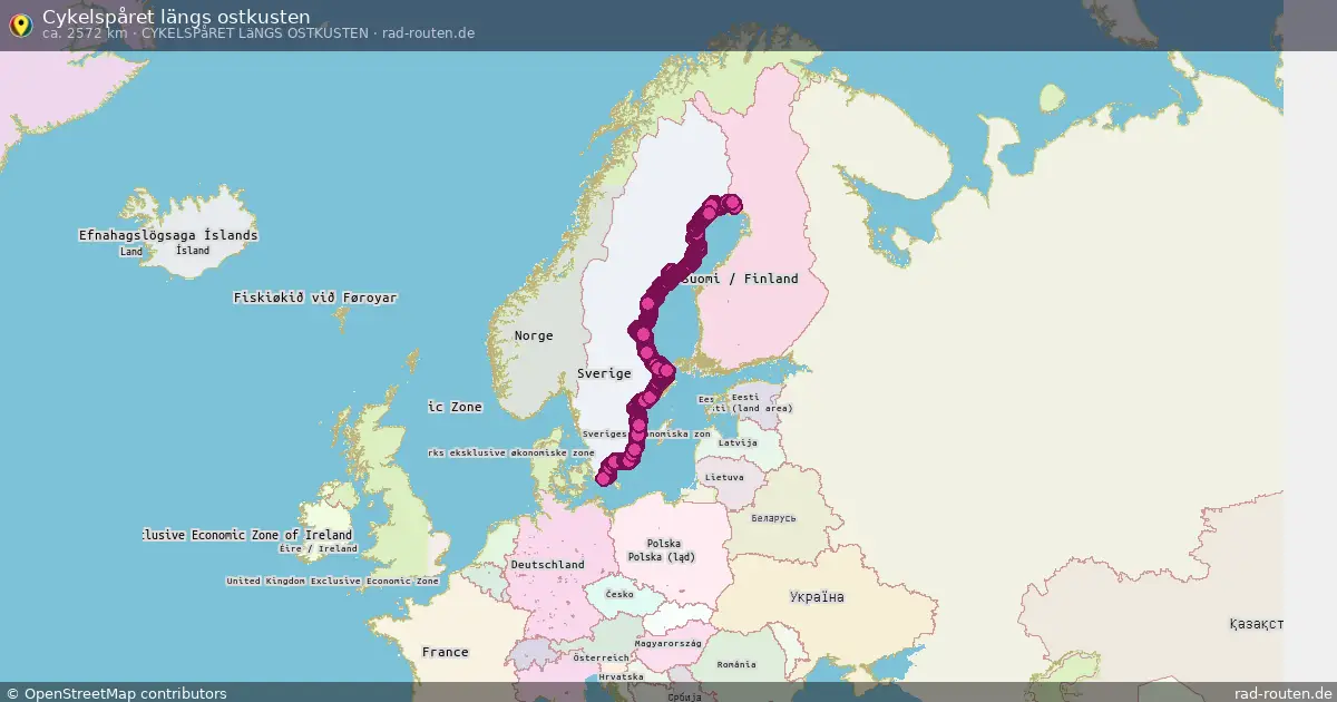 Cykelspåret längs ostkusten (Cykelspåret längs ostkusten) – Fernradroute auf Rad-Routen.de