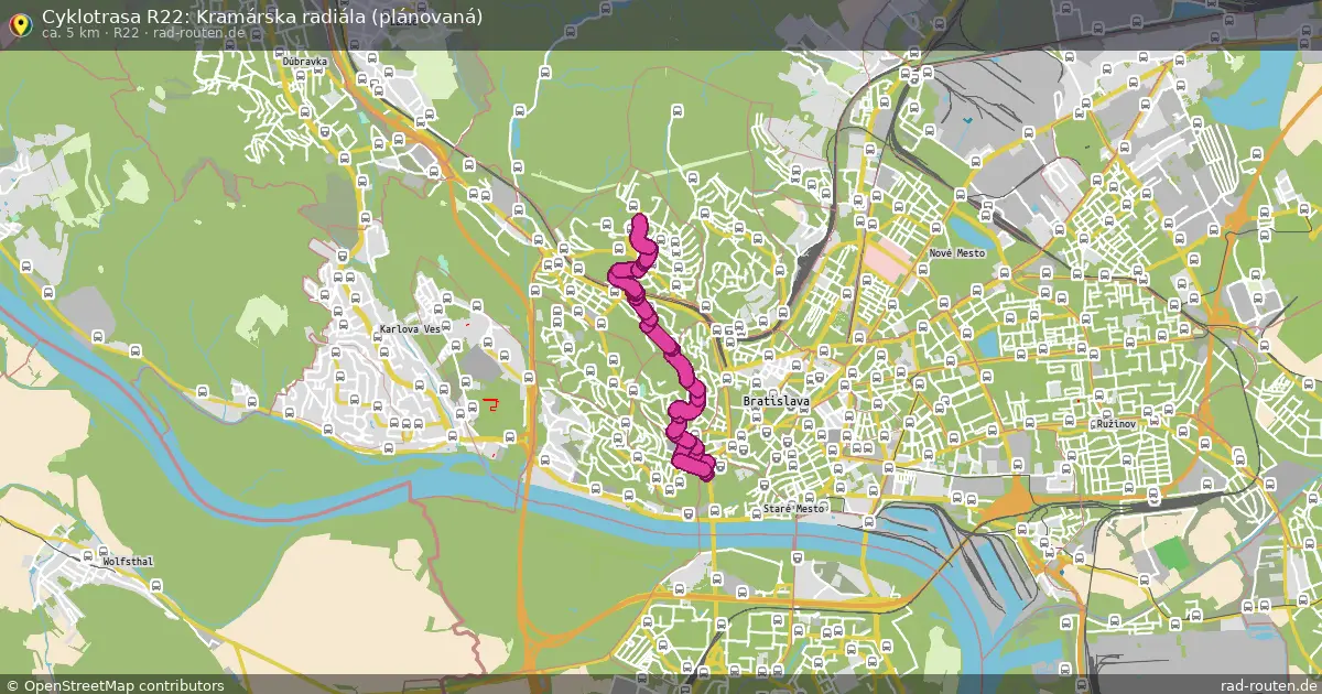 Cyklotrasa R22: Kramárska radiála (plánovaná) (R22) – Fernradroute auf Rad-Routen.de