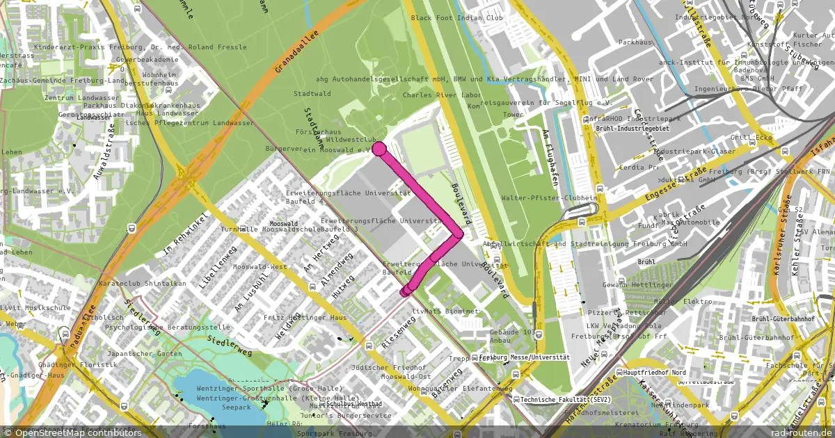 DE:BW:FR – von Elefantenweg Mitte (Unterführung) nach Europapark-Stadion – Fernradroute auf Rad-Routen.de