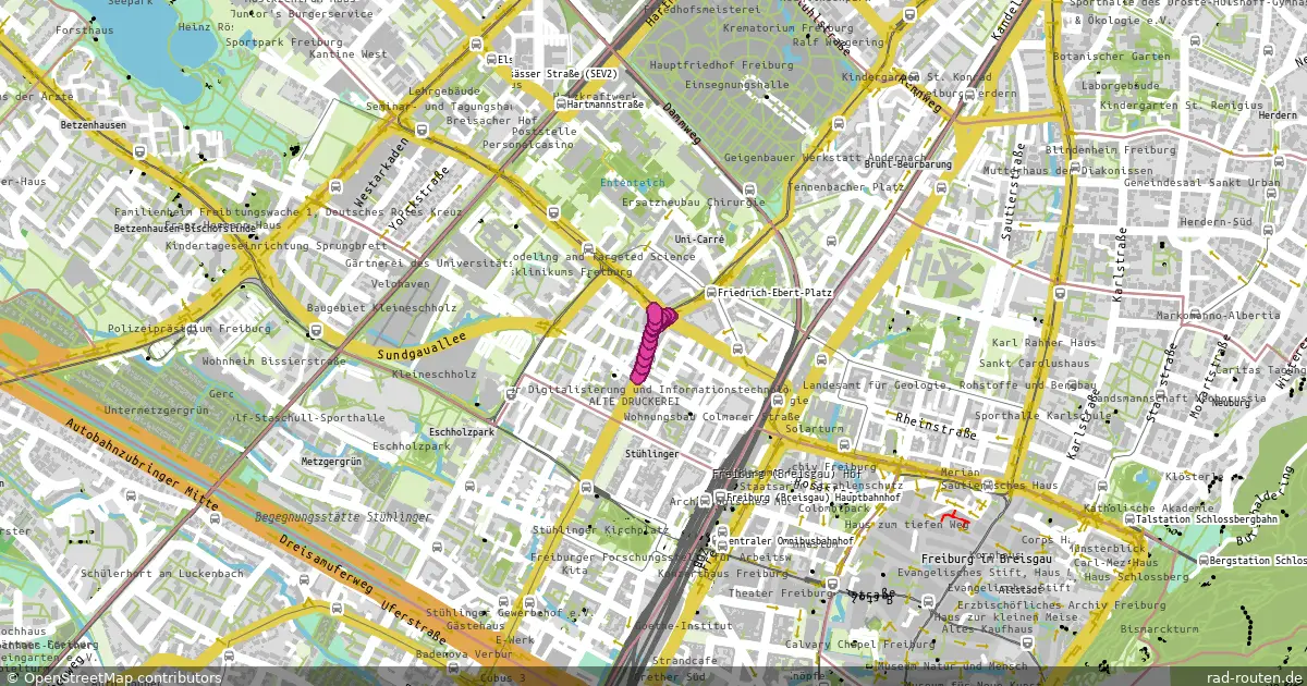 DE:BW:FR – von Kreuzung Eschholzstr. / Lehener Str. nach Kreuzung Breisacher Str. / Hohenzollernstr. – Fernradroute auf Rad-Routen.de