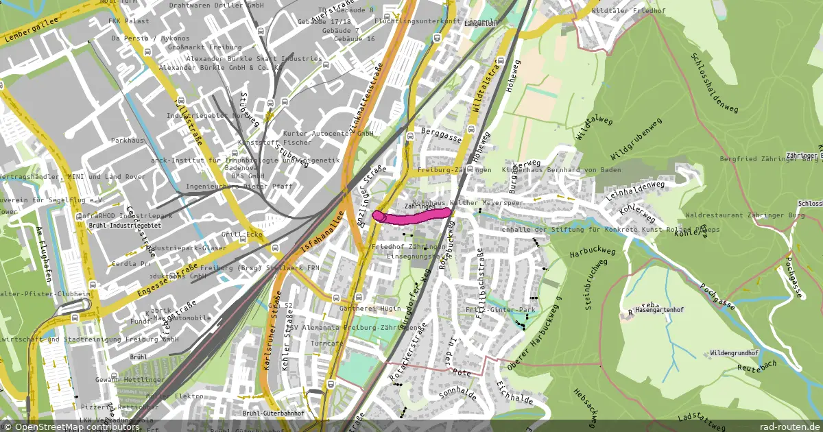 DE:BW:FR – von Zähringen Mitte nach Zähringen Unterführung Reutebachgasse – Fernradroute auf Rad-Routen.de