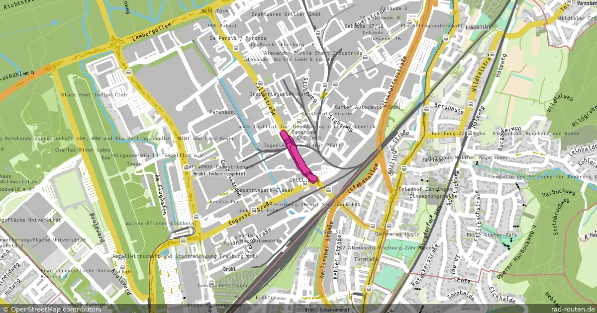 DE:BW:FR – von Industriegebiet Nord OBI nach Kreuzung Tullastr. / Engesser Str. – Fernradroute auf Rad-Routen.de