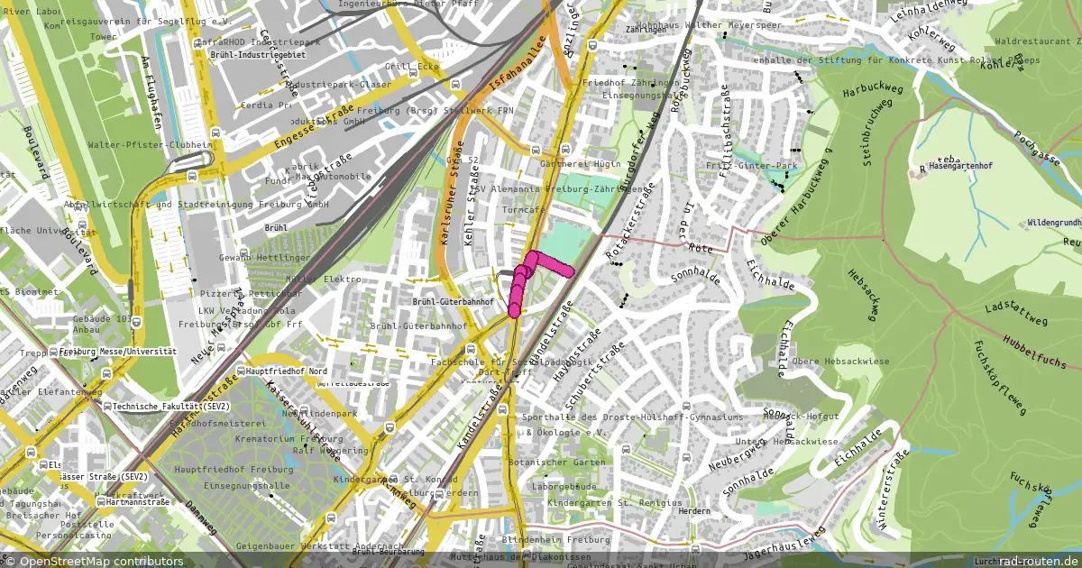 DE:BW:FR – von Kreuzung Waldkircher Str. / Zähringer Str. nach Kreuzung Zähringer Str. / Stuttgarter Str. – Fernradroute auf Rad-Routen.de