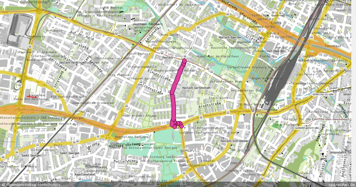 DE:BW:FR (Rundweg) in Freiburg Kreuzung Basler Str. / Wiesentalstr. – Fernradroute, ca. 1 km auf Rad-Routen.de