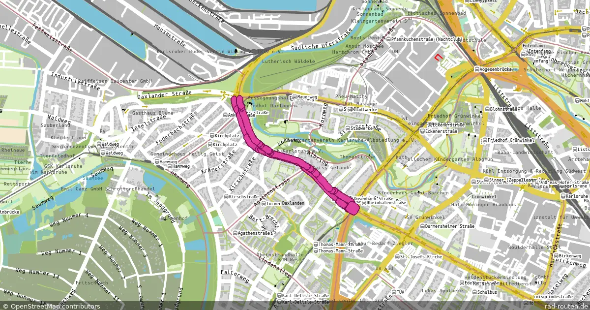DE:BW:KA – von Rheinhafenstraße/Daxlander Straße nach Rheinhafenstraße/Eckenerstraße – Fernradroute auf Rad-Routen.de