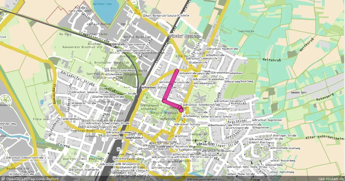 DE:BW:KAL – von Bruchsal Asamstraße nach Bruchsal Damianstor – Fernradroute auf Rad-Routen.de