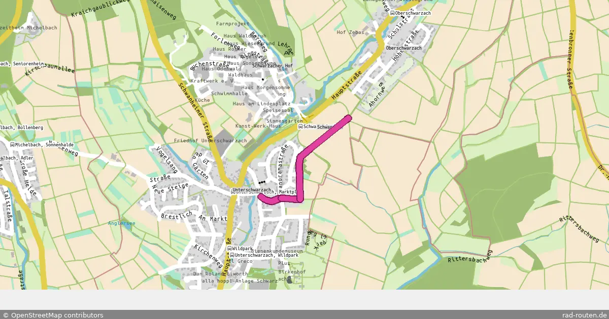 DE:BW:NOK – von Unterschwarzach Breitenbronner Straße nach Zwischen Oberschwarzach und Unterschwarzach – Fernradroute auf Rad-Routen.de
