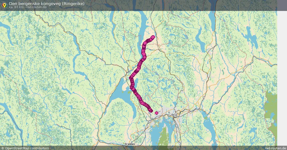Den bergenske kongeveg (Ringerike) – Fernradroute auf Rad-Routen.de