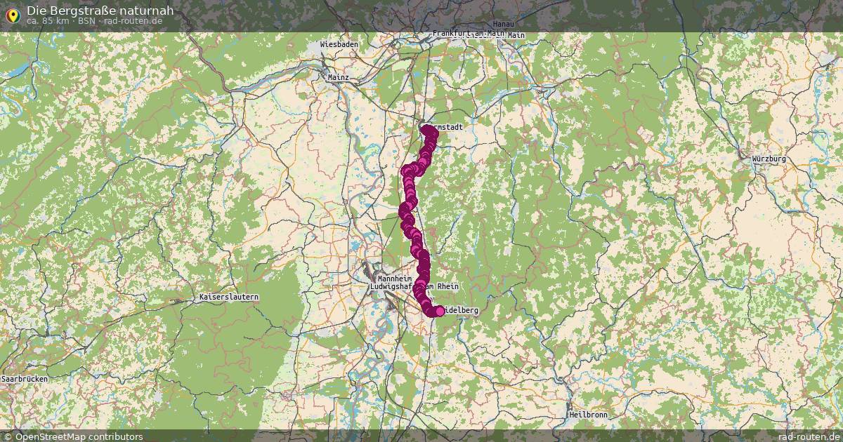Die Bergstraße naturnah (BsN) – Fernradroute auf Rad-Routen.de