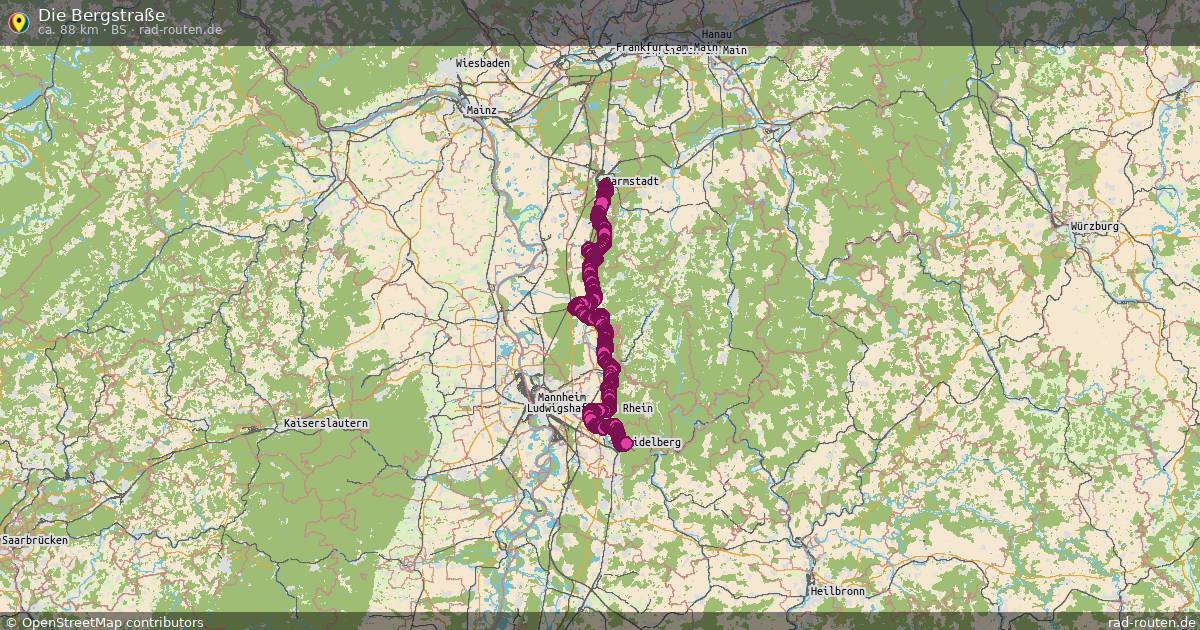 Die Bergstraße (Bs) – Fernradroute auf Rad-Routen.de
