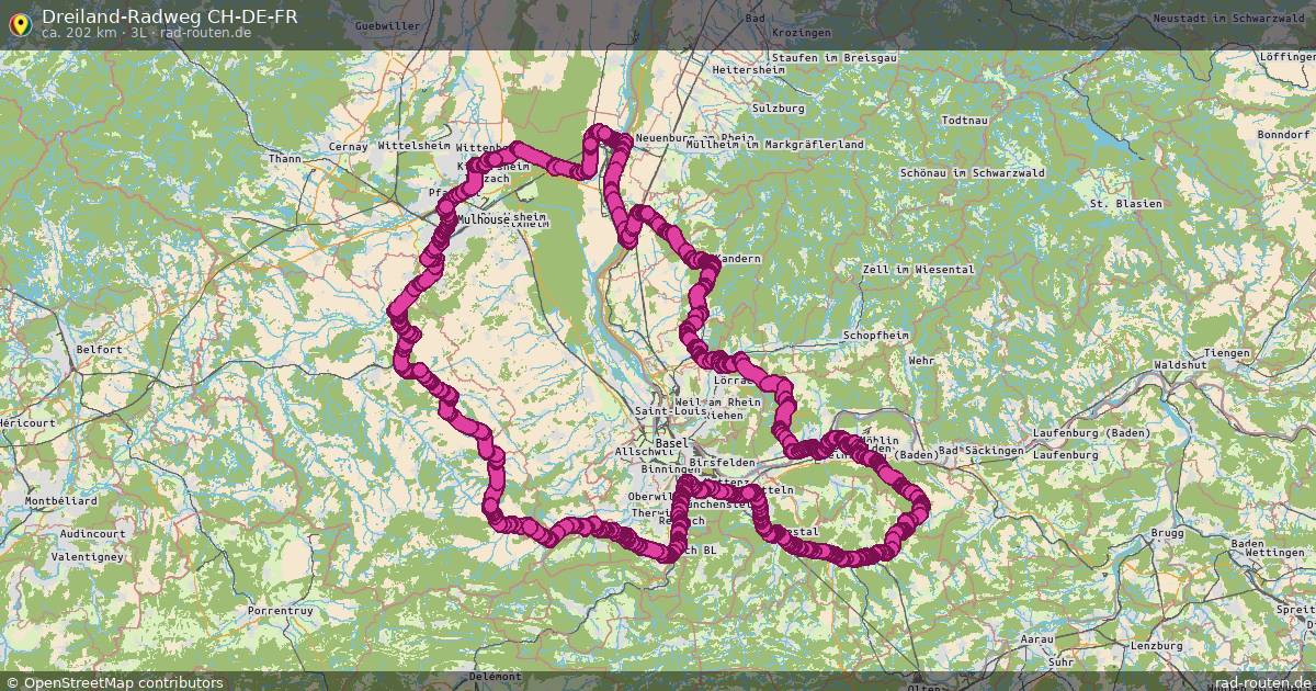 Dreiland-Radweg CH-DE-FR (3L) – Fernradroute auf Rad-Routen.de
