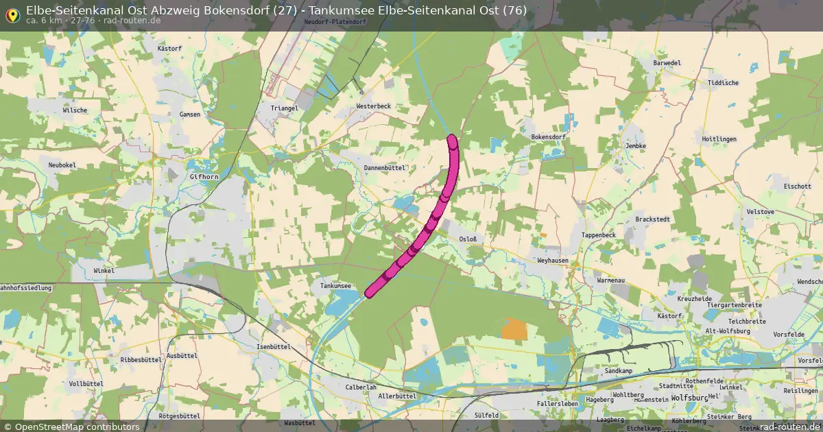 Elbe-Seitenkanal Ost Abzweig Bokensdorf (27) - Tankumsee Elbe-Seitenkanal Ost (76) (27-76) – Fernradroute auf Rad-Routen.de