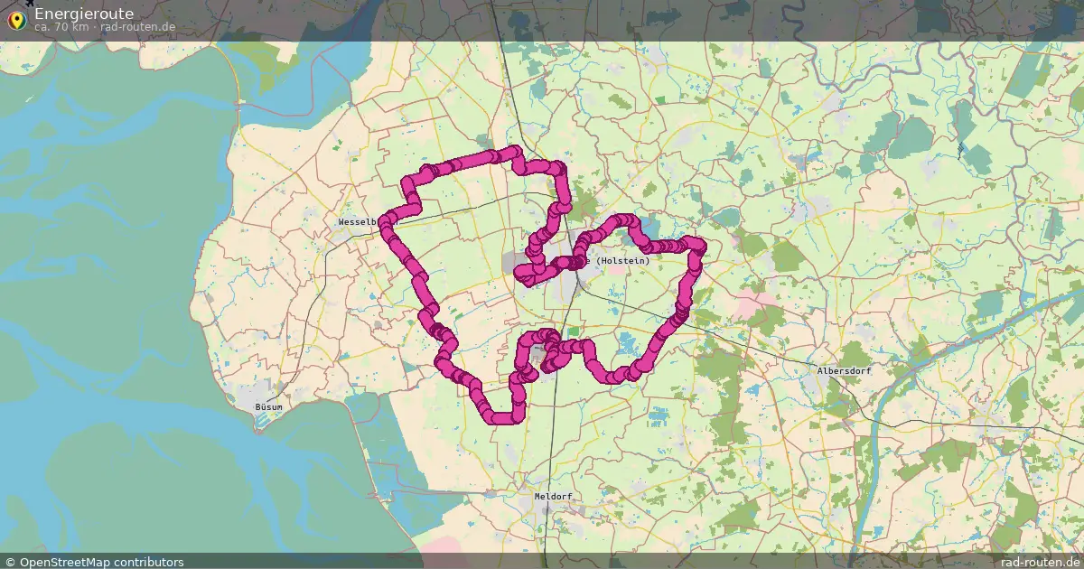 Energieroute (Rundweg) in Heide – Fernradroute, ca. 70 km auf Rad-Routen.de