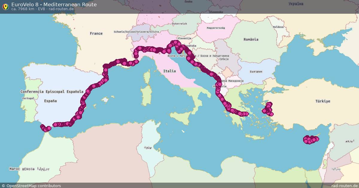 EuroVelo 8 - Mediterranean Route (EV8) – Fernradroute auf Rad-Routen.de