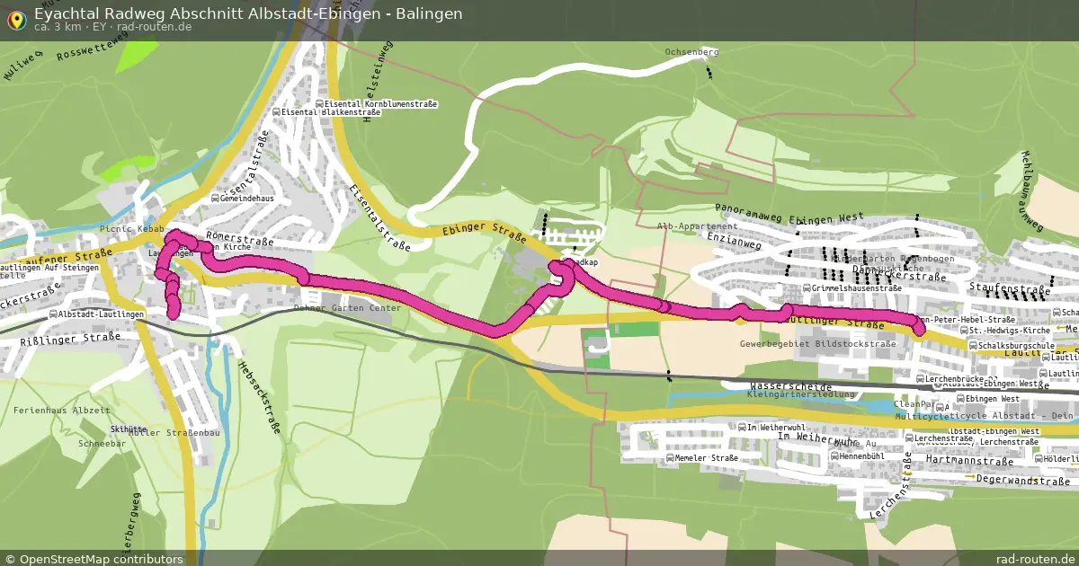 Eyachtal Radweg Abschnitt Albstadt-Ebingen - Balingen (Ey) – von Albstadt nach Albstadt – Fernradroute, ca. 3 km auf Rad-Routen.de