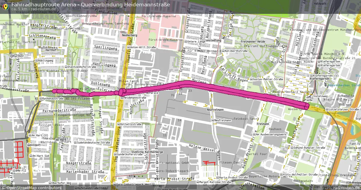 Fahrradhauptroute Arena - Querverbindung Heidemannstraße – Fernradroute auf Rad-Routen.de