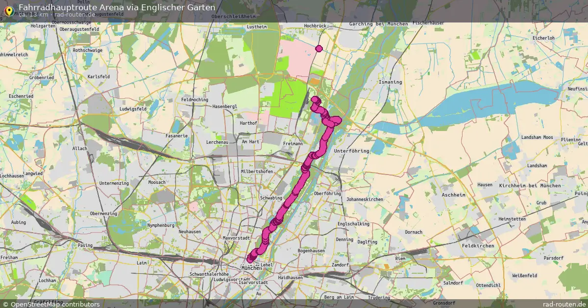 Fahrradhauptroute Arena via Englischer Garten – Fernradroute auf Rad-Routen.de