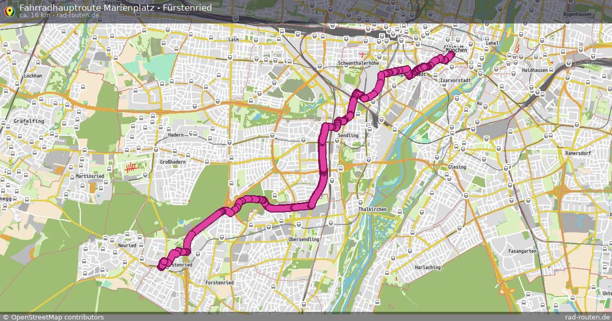 Fahrradhauptroute Marienplatz - Fürstenried – Fernradroute auf Rad-Routen.de