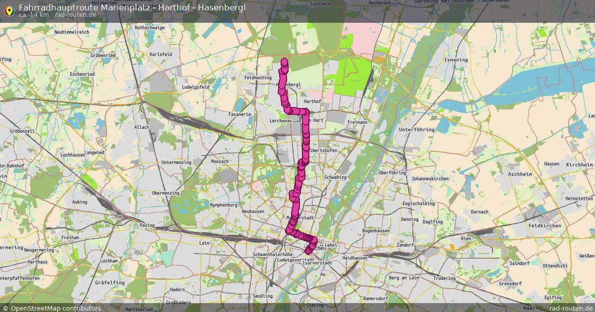 Fahrradhauptroute Marienplatz - Harthof - Hasenbergl – Fernradroute auf Rad-Routen.de