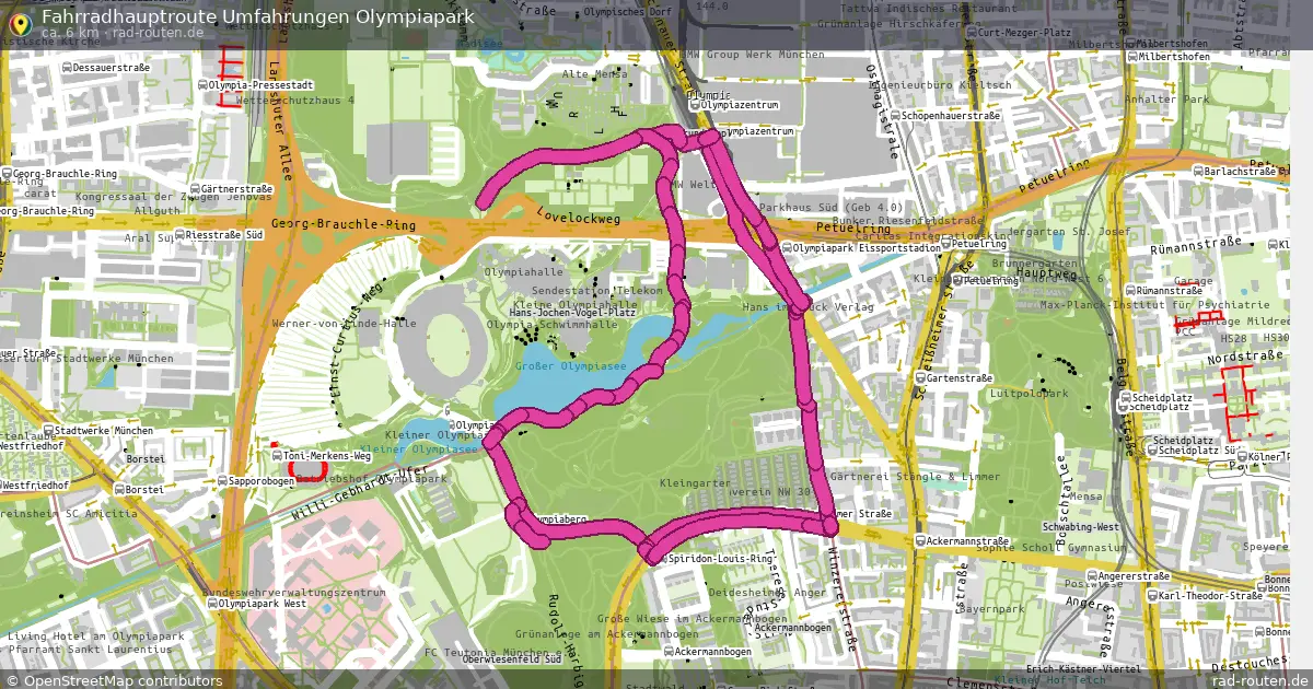 Fahrradhauptroute Umfahrungen Olympiapark – Fernradroute auf Rad-Routen.de