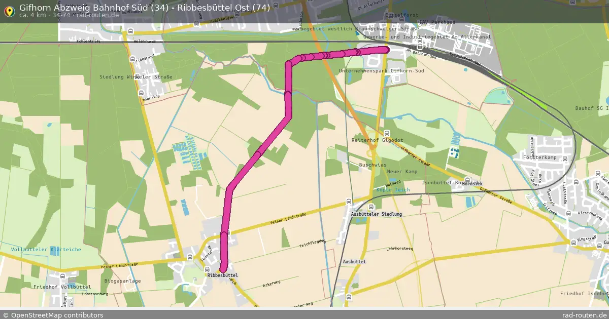 Gifhorn Abzweig Bahnhof Süd (34) - Ribbesbüttel Ost (74) (34-74) – Fernradroute auf Rad-Routen.de