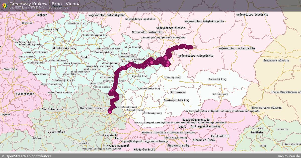 Greenway Krakow - Brno - Vienna (GW K-M-V) – Fernradroute auf Rad-Routen.de