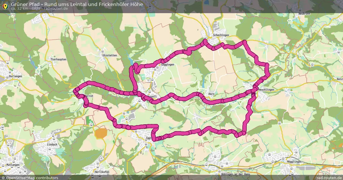Grüner Pfad - Rund ums Leintal und Frickenhöfer Höhe (GrPf) – Fernradroute auf Rad-Routen.de