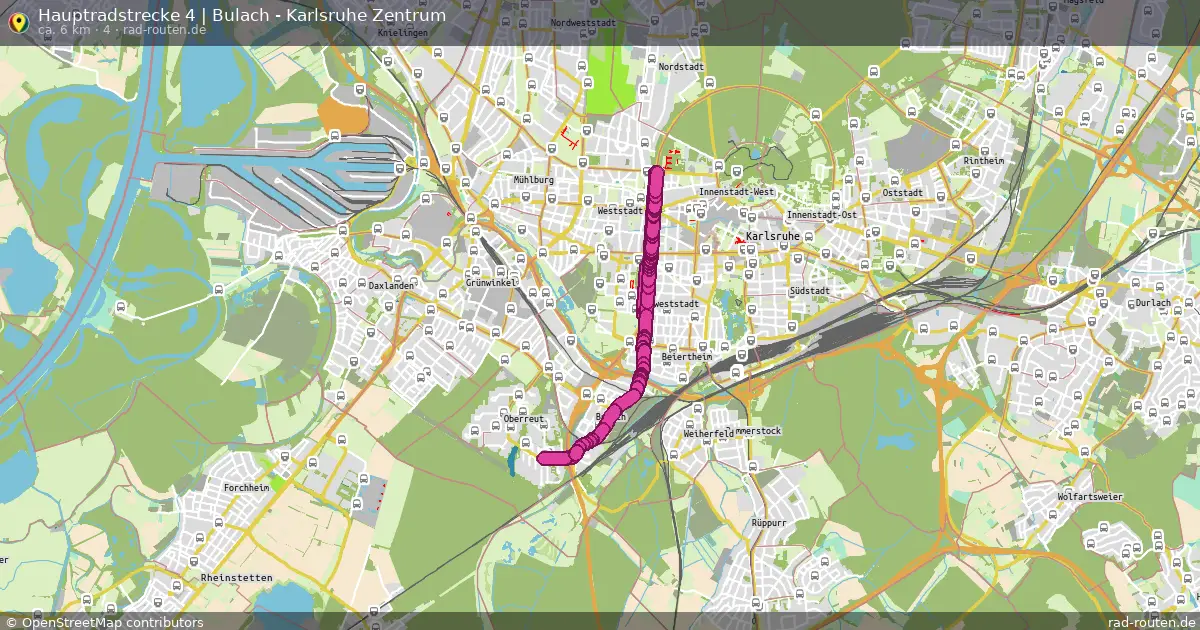 Hauptradstrecke 4 | Bulach - Karlsruhe Zentrum (4) – Fernradroute auf Rad-Routen.de