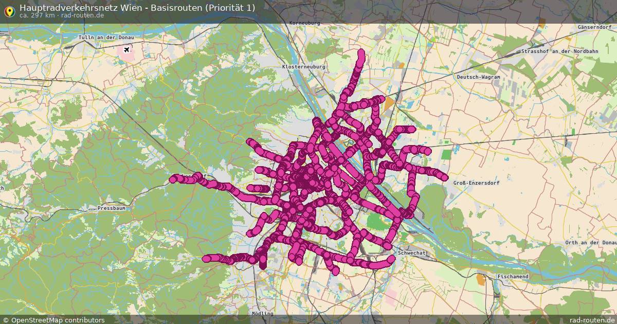 Hauptradverkehrsnetz Wien - Basisrouten (Priorität 1) – Fernradroute auf Rad-Routen.de