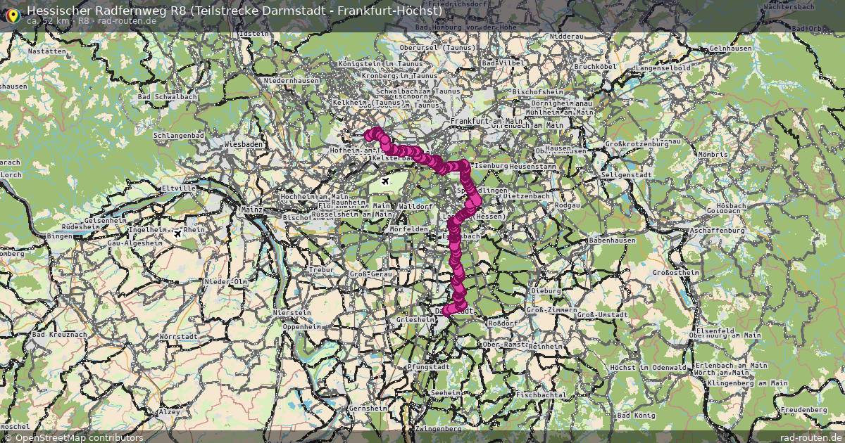 Hessischer Radfernweg R8 (Teilstrecke Darmstadt - Frankfurt-Höchst) (R8) – Fernradroute auf Rad-Routen.de