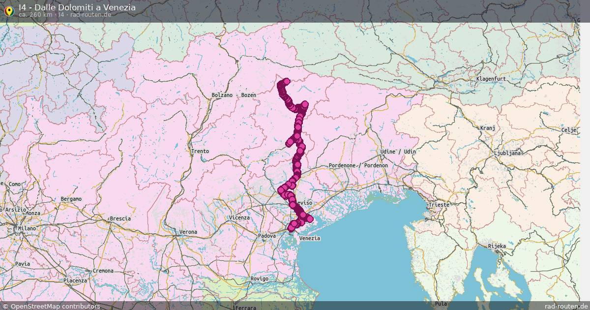 I4 - Dalle Dolomiti a Venezia (I4) – Fernradroute auf Rad-Routen.de