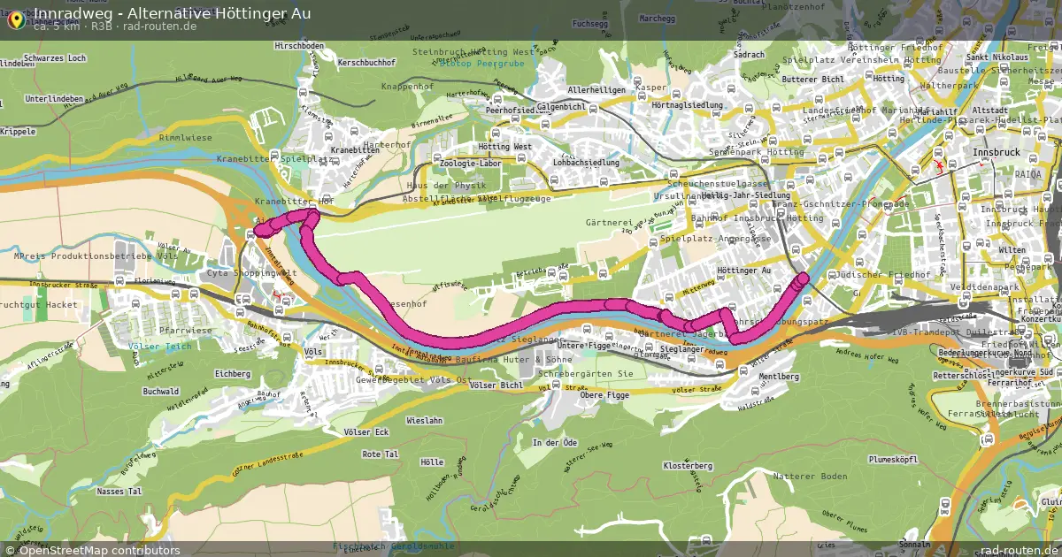 Innradweg - Alternative Höttinger Au (R3b) – Fernradroute auf Rad-Routen.de