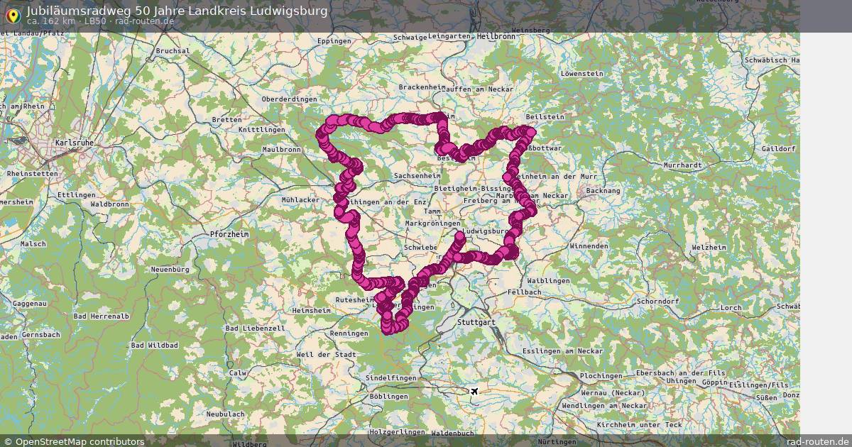 Jubiläumsradweg 50 Jahre Landkreis Ludwigsburg (LB50) – Fernradroute auf Rad-Routen.de