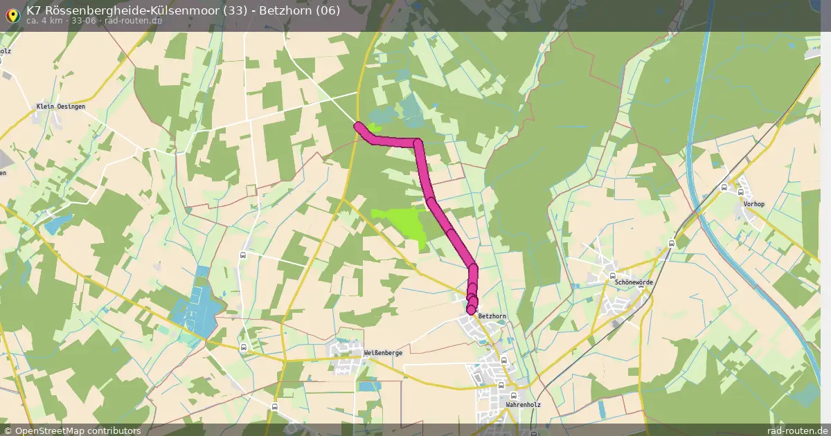 K7 Rössenbergheide-Külsenmoor (33) - Betzhorn (06) (33-06) – Fernradroute auf Rad-Routen.de