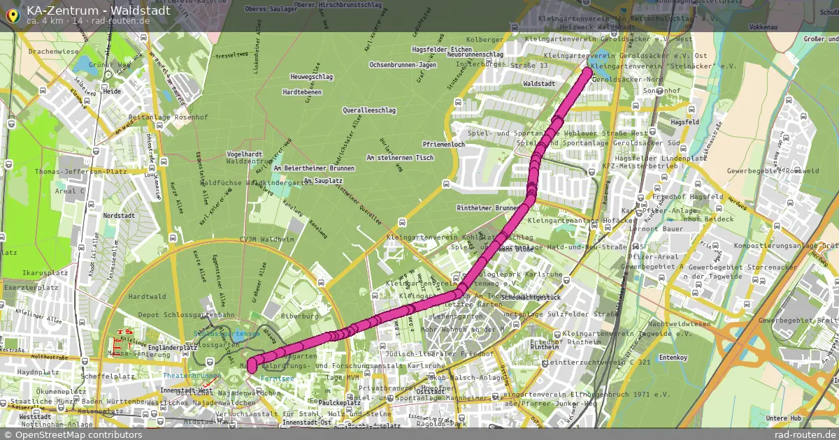 KA-Zentrum - Waldstadt (14) – Fernradroute auf Rad-Routen.de