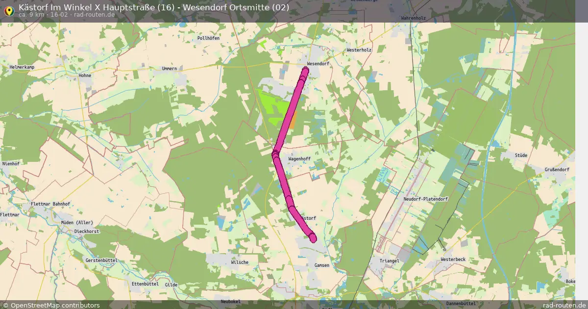 Kästorf Im Winkel X Hauptstraße (16) - Wesendorf Ortsmitte (02) (16-02) – Fernradroute auf Rad-Routen.de