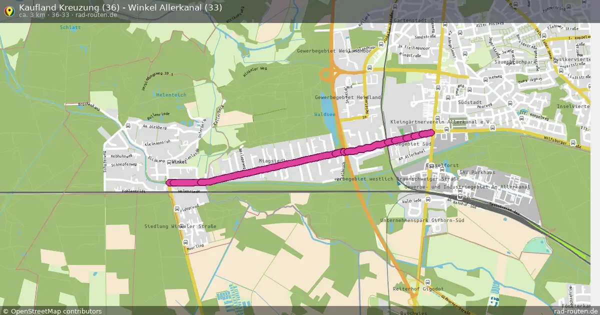 Kaufland Kreuzung (36) - Winkel Allerkanal (33) (36-33) – Fernradroute auf Rad-Routen.de