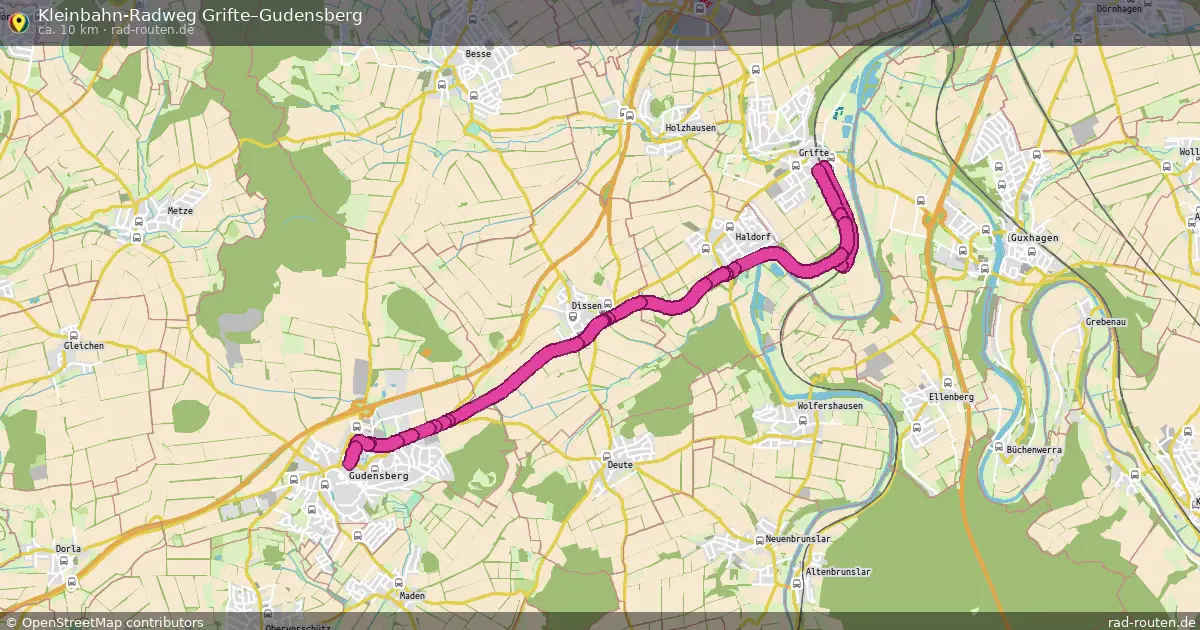 Kleinbahn-Radweg Grifte–Gudensberg – Fernradroute auf Rad-Routen.de