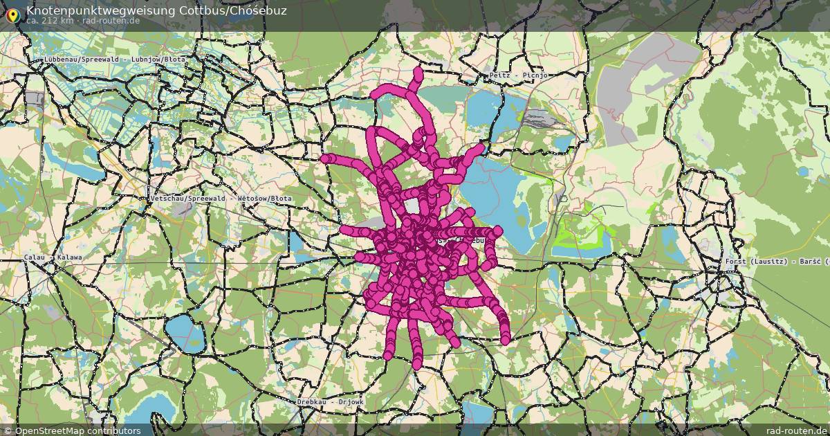 Knotenpunktwegweisung Cottbus/Chóśebuz – Fernradroute auf Rad-Routen.de