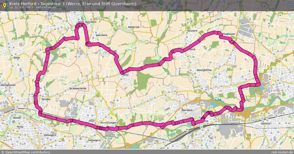 Kreis Herford - Tagestour 3 (Werre, Else und Stift Quernheim) (HF3) – Fernradroute auf Rad-Routen.de