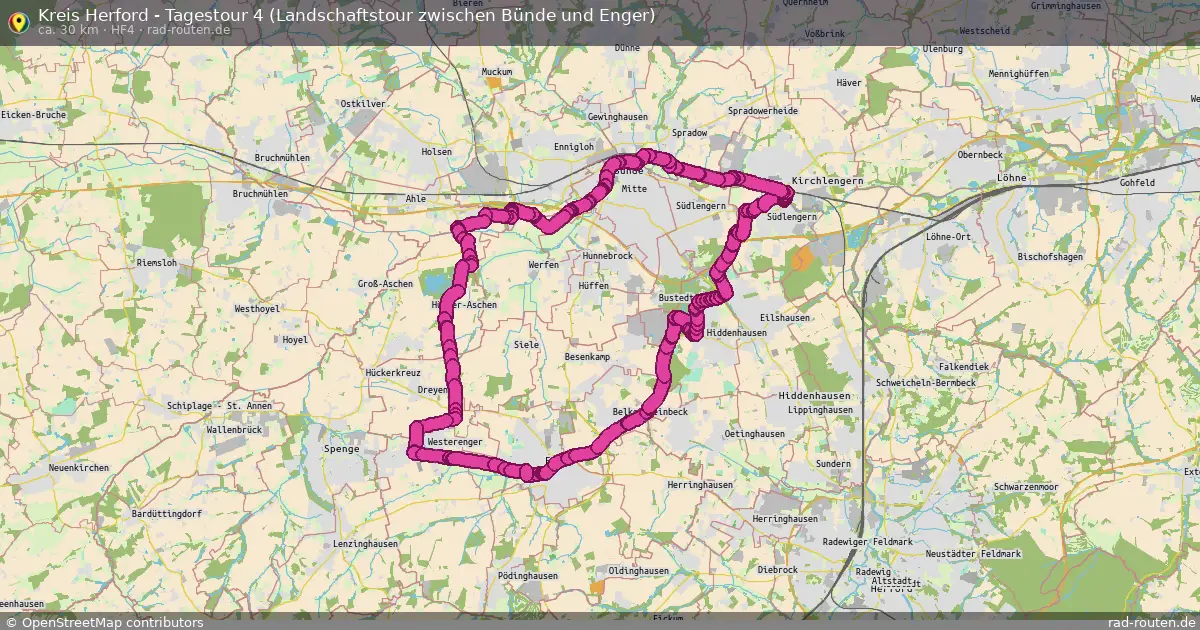 Kreis Herford - Tagestour 4 (Landschaftstour zwischen Bünde und Enger) (HF4) – Fernradroute auf Rad-Routen.de