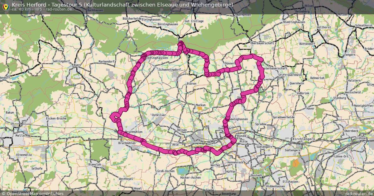 Kreis Herford - Tagestour 5 (Kulturlandschaft zwischen Elseaue und Wiehengebirge) (HF5) – Fernradroute auf Rad-Routen.de