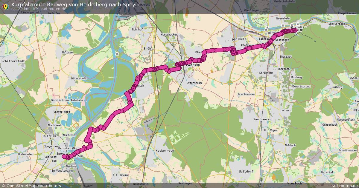 Kurpfalzroute Radweg von Heidelberg nach Speyer (KP) – Fernradroute auf Rad-Routen.de