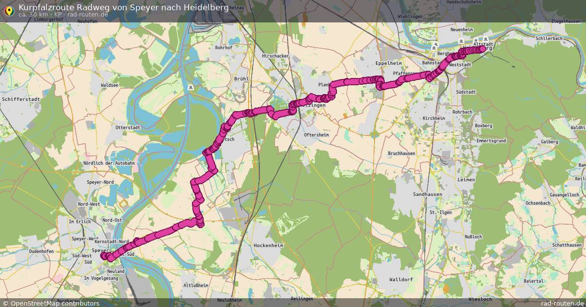Kurpfalzroute Radweg von Speyer nach Heidelberg (KP) – Fernradroute auf Rad-Routen.de