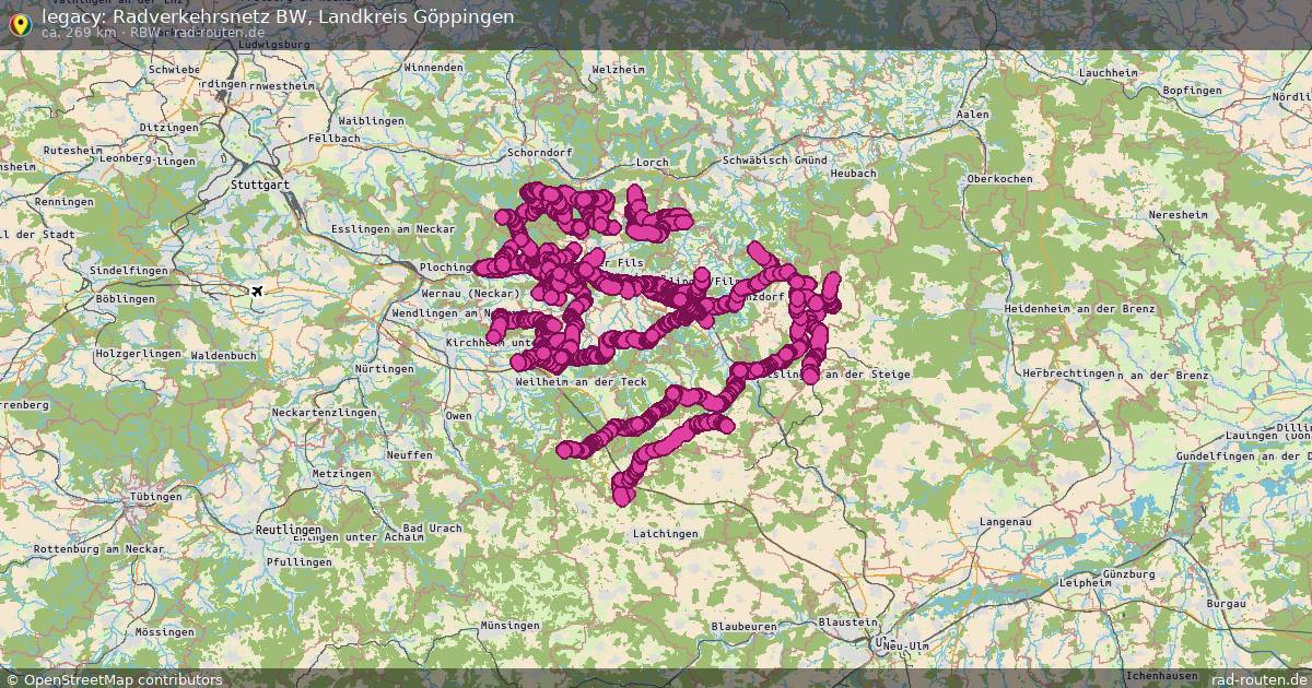 legacy: Radverkehrsnetz BW, Landkreis Göppingen (RBW) – Fernradroute auf Rad-Routen.de