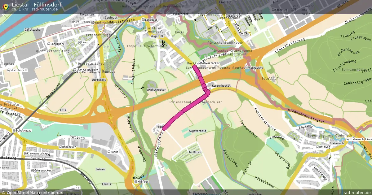 Liestal - Füllinsdorf (Rundweg) in Augst – Fernradroute, ca. 1 km auf Rad-Routen.de