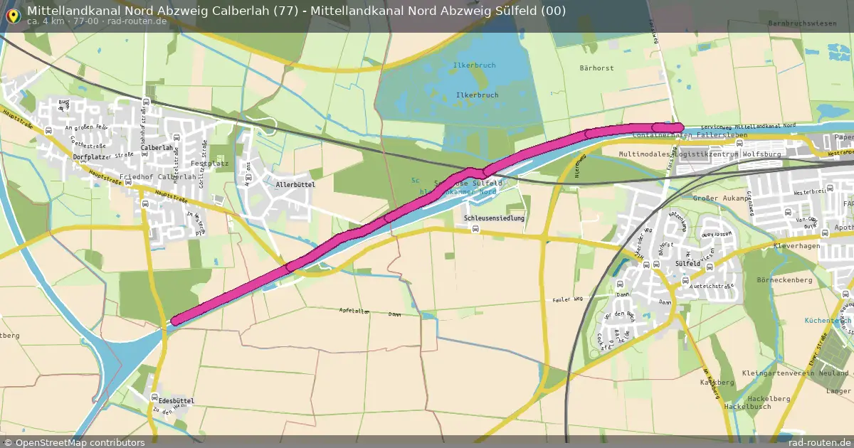 Mittellandkanal Nord Abzweig Calberlah (77) - Mittellandkanal Nord Abzweig Sülfeld (00) (77-00) – Fernradroute auf Rad-Routen.de