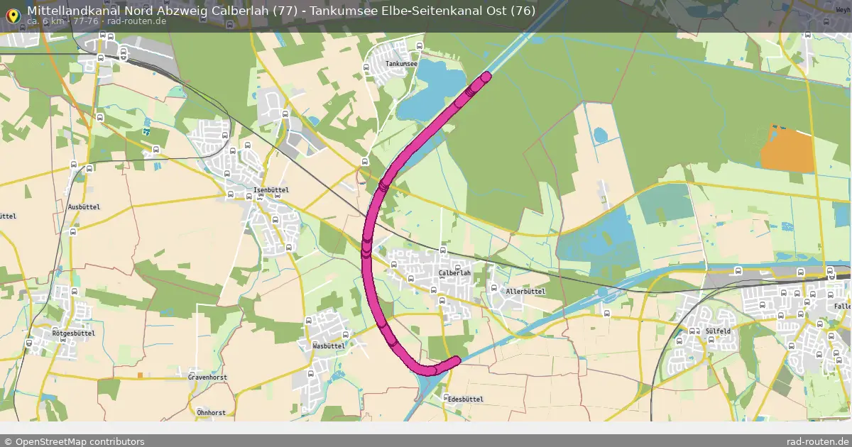 Mittellandkanal Nord Abzweig Calberlah (77) - Tankumsee Elbe-Seitenkanal Ost (76) (77-76) – Fernradroute auf Rad-Routen.de