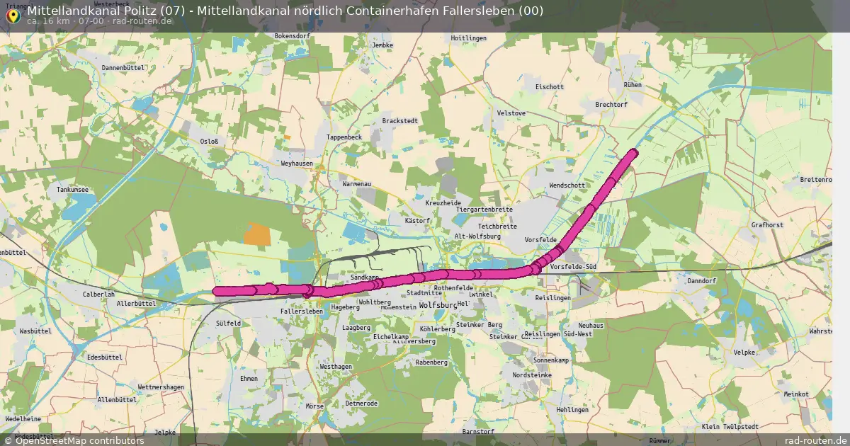 Mittellandkanal Politz (07) - Mittellandkanal nördlich Containerhafen Fallersleben (00) (07-00) – Fernradroute auf Rad-Routen.de